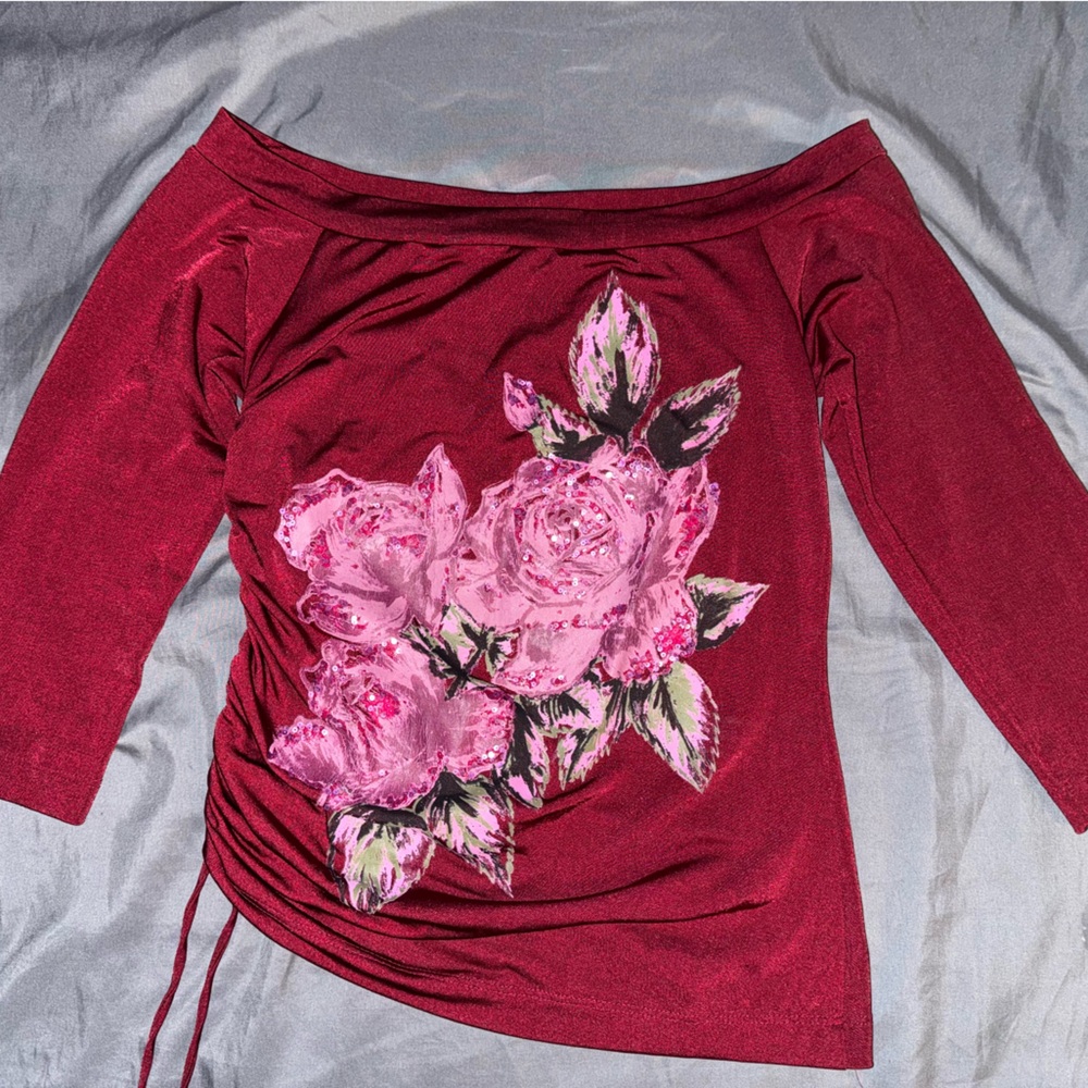 Red Floral Long Sleeve Top